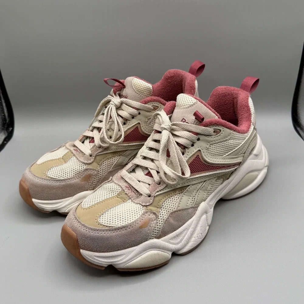 Reebok Royal Charge Women's Beige Maroon Chunky Sneakers Lifestyle Shoes Size 10